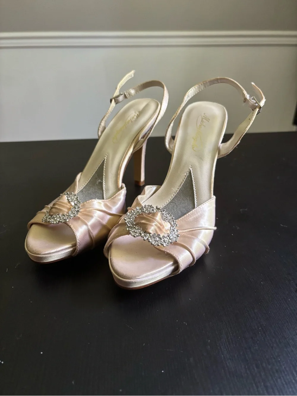 kenzie Rose Gold Satin Heeled Sandals with Crystal Buckles Bridesmaid Heels